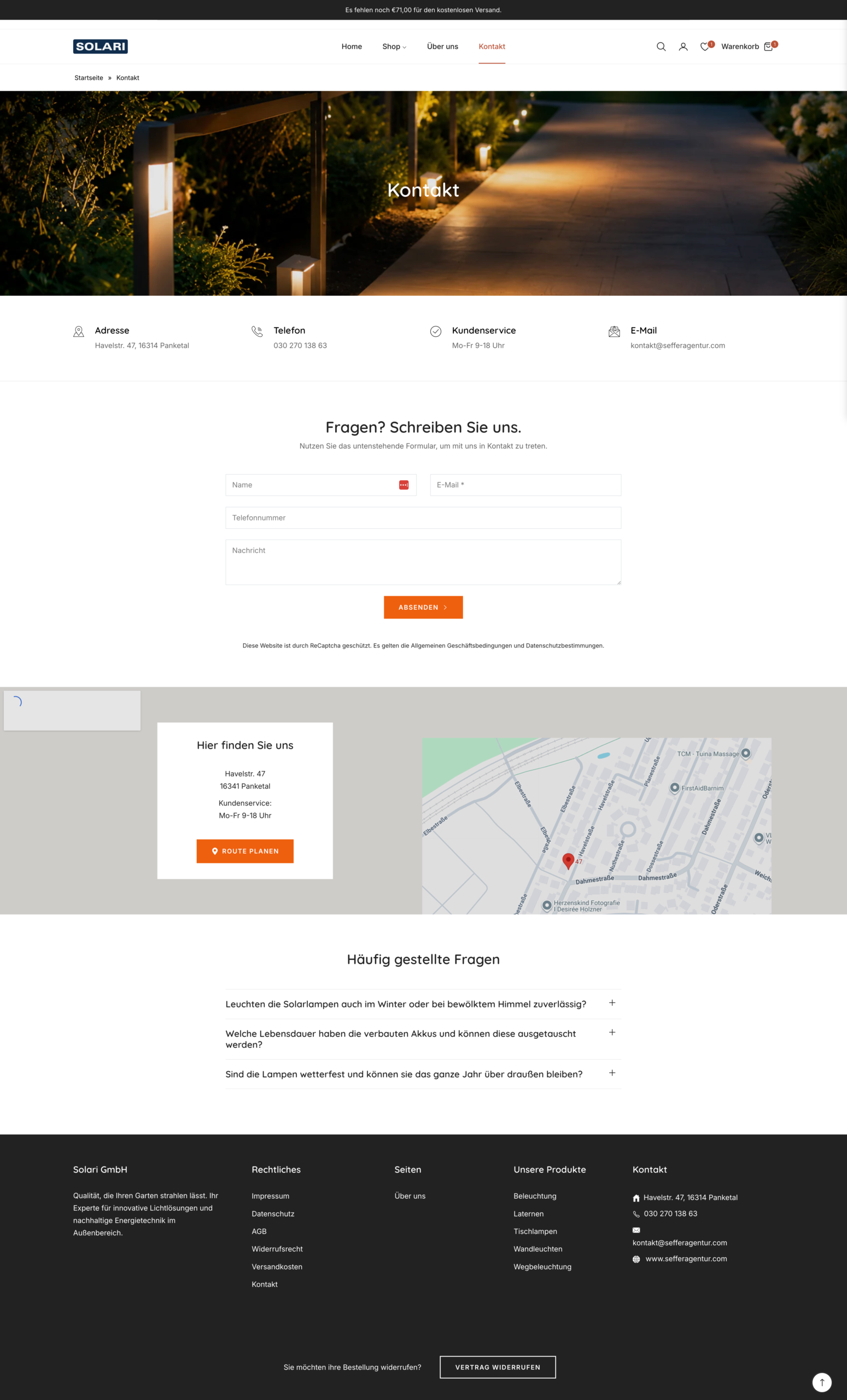 SOLARI Shopify Theme Kontaktseite