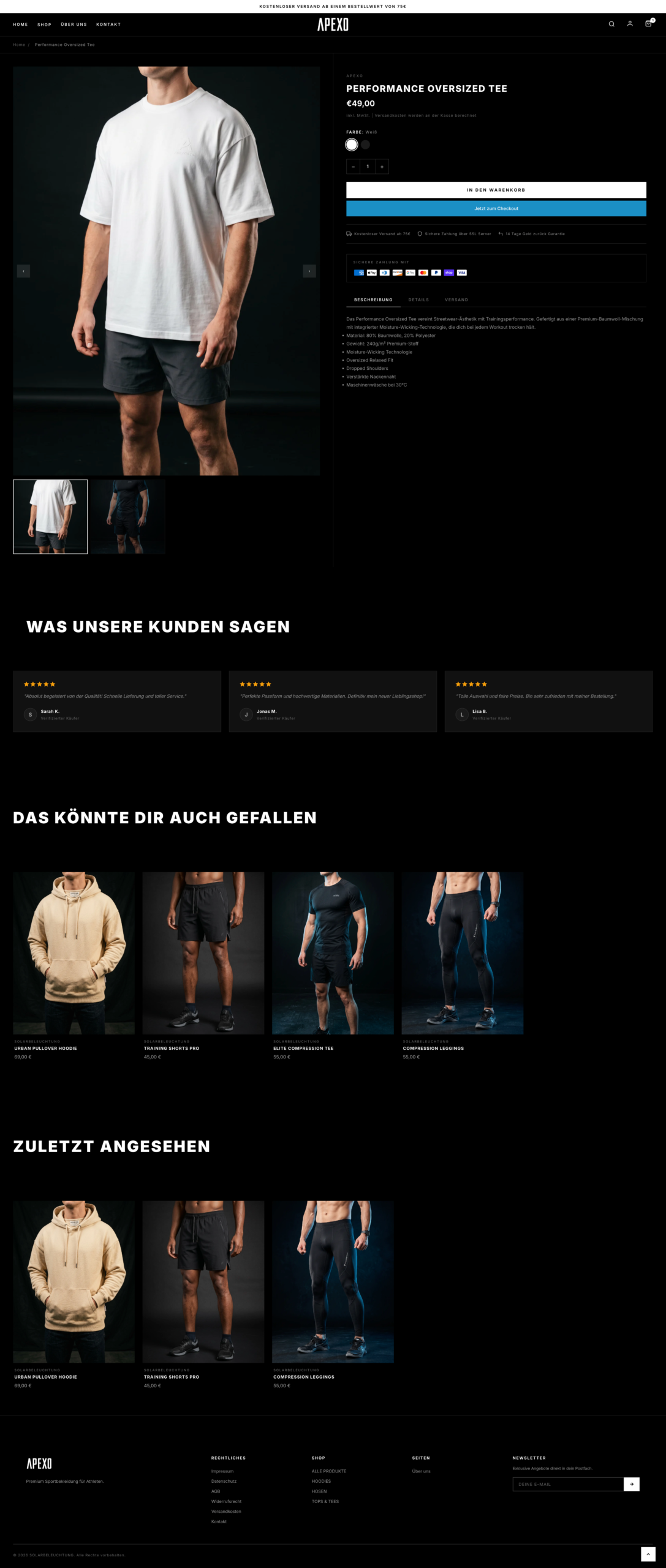 APEXO Produktseite mit Before-After Split Feature